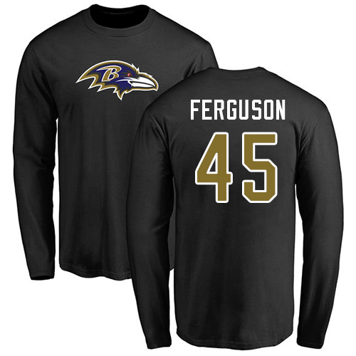 Men Baltimore Ravens Black Jaylon Ferguson Name and Number Logo NFL Football #45 Long Sleeve T Shirt->nfl t-shirts->Sports Accessory